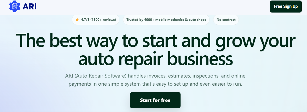 ARI Auto Repair Software website